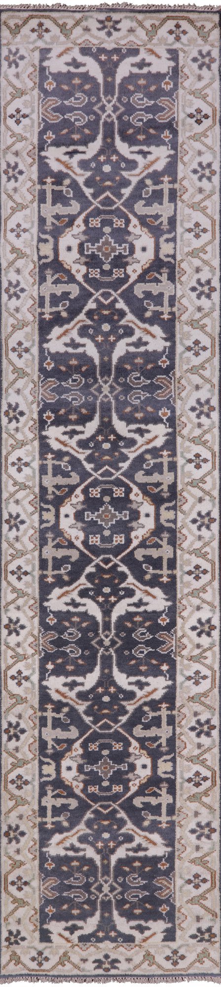 Grey Turkish Oushak Hand Knotted Wool Runner Rug - 2' 7" X 11' 9" - Golden Nile