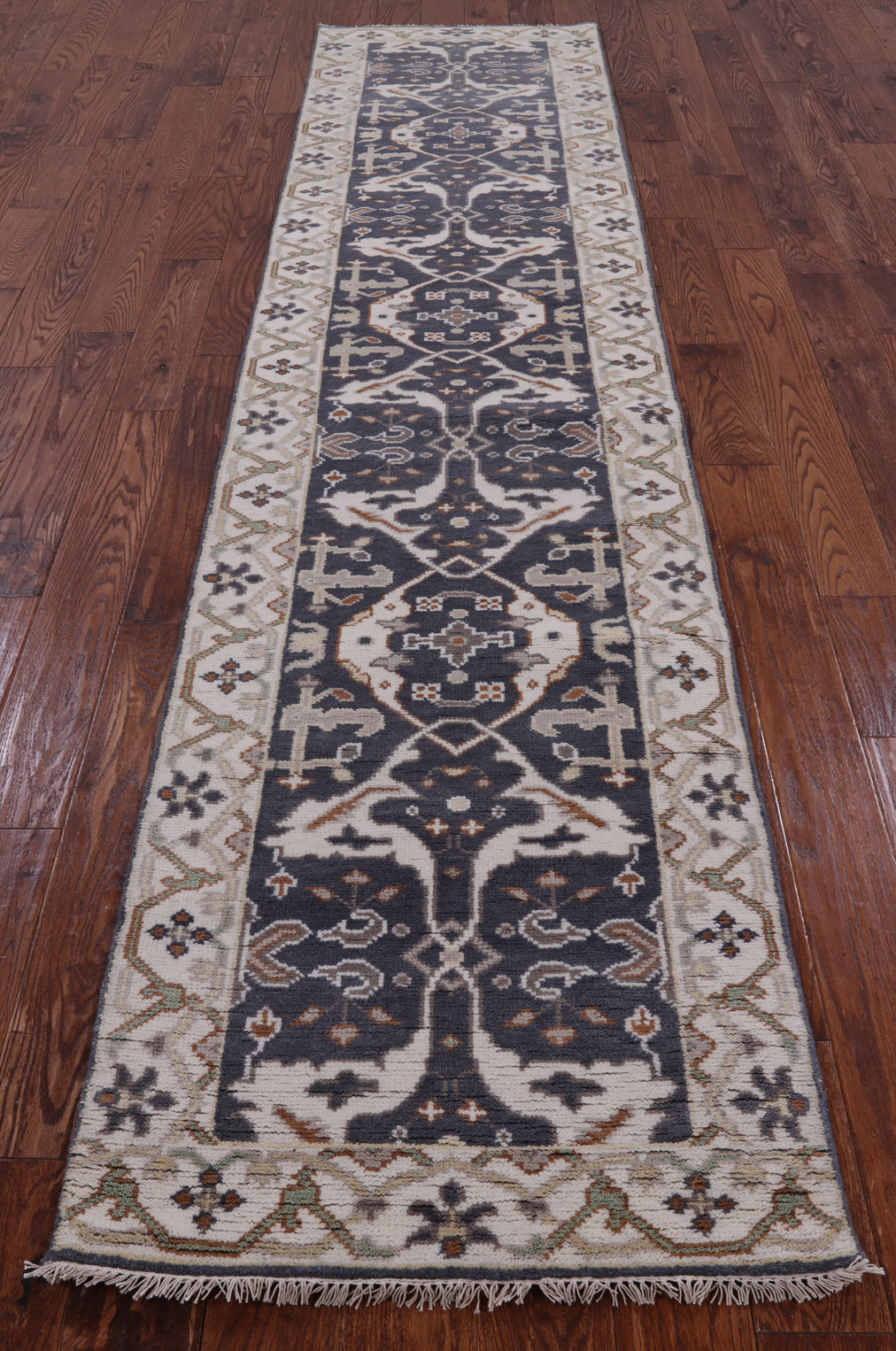 Grey Turkish Oushak Hand Knotted Wool Runner Rug - 2' 7" X 11' 9" - Golden Nile