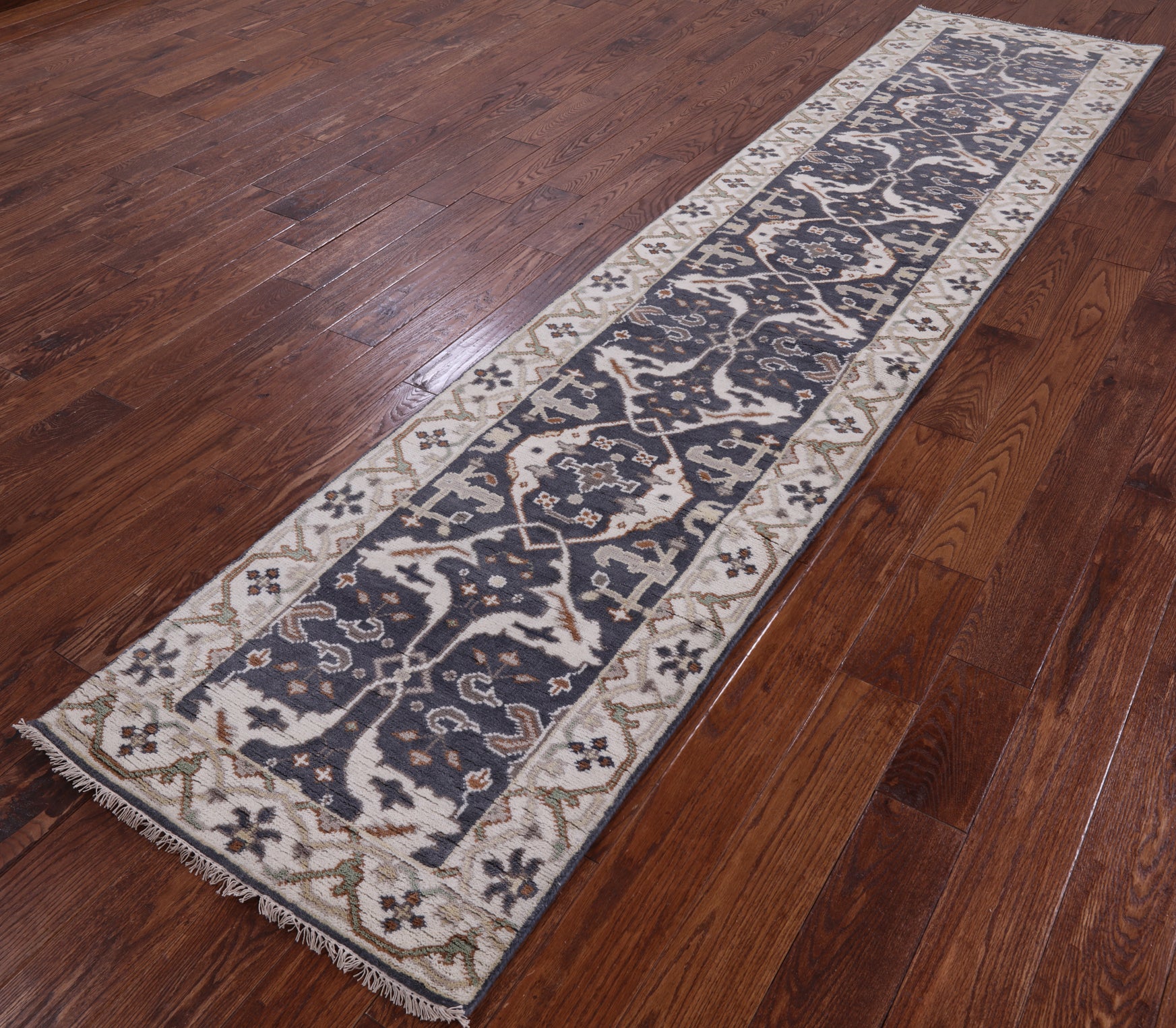 Grey Turkish Oushak Hand Knotted Wool Runner Rug - 2' 7" X 11' 9" - Golden Nile