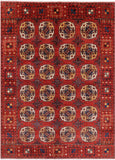 Red Turkmen Ersari Hand Knotted Wool Rug - 5' 8" X 7' 6" - Golden Nile