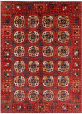 Red Turkmen Ersari Hand Knotted Wool Rug - 5' 8" X 7' 6" - Golden Nile