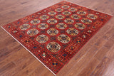 Red Turkmen Ersari Hand Knotted Wool Rug - 5' 8" X 7' 6" - Golden Nile