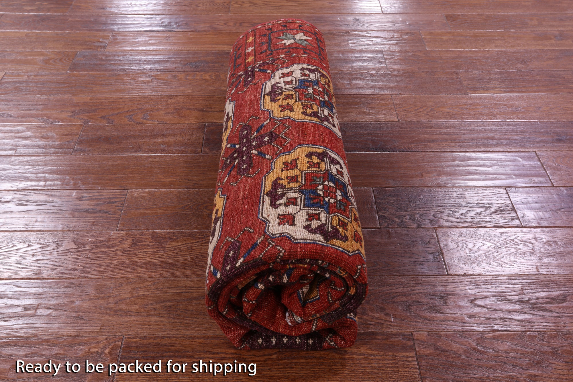 Red Turkmen Ersari Hand Knotted Wool Rug - 5' 8" X 7' 6" - Golden Nile