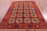 Red Turkmen Ersari Hand Knotted Wool Rug - 5' 8" X 7' 6" - Golden Nile