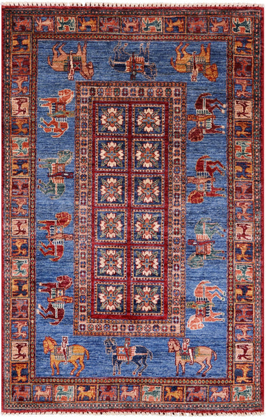 Antiqued Pazyryk Historical Design Handmade Wool Rug - 3' 4" X 5' 3" - Golden Nile