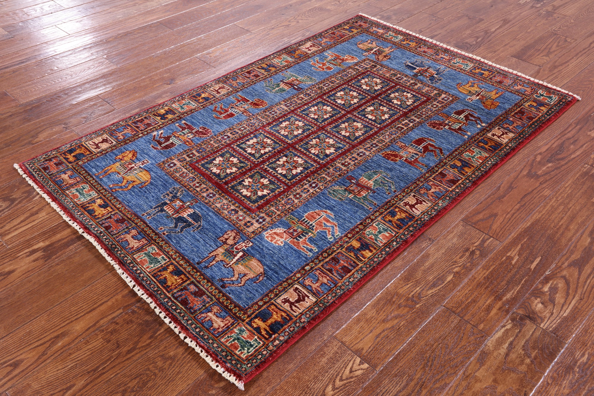 Antiqued Pazyryk Historical Design Handmade Wool Rug - 3' 4" X 5' 3" - Golden Nile