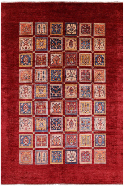 Red Garden Design Persian Hand Knotted Wool Rug - 6' 9" X 10' 1" - Golden Nile