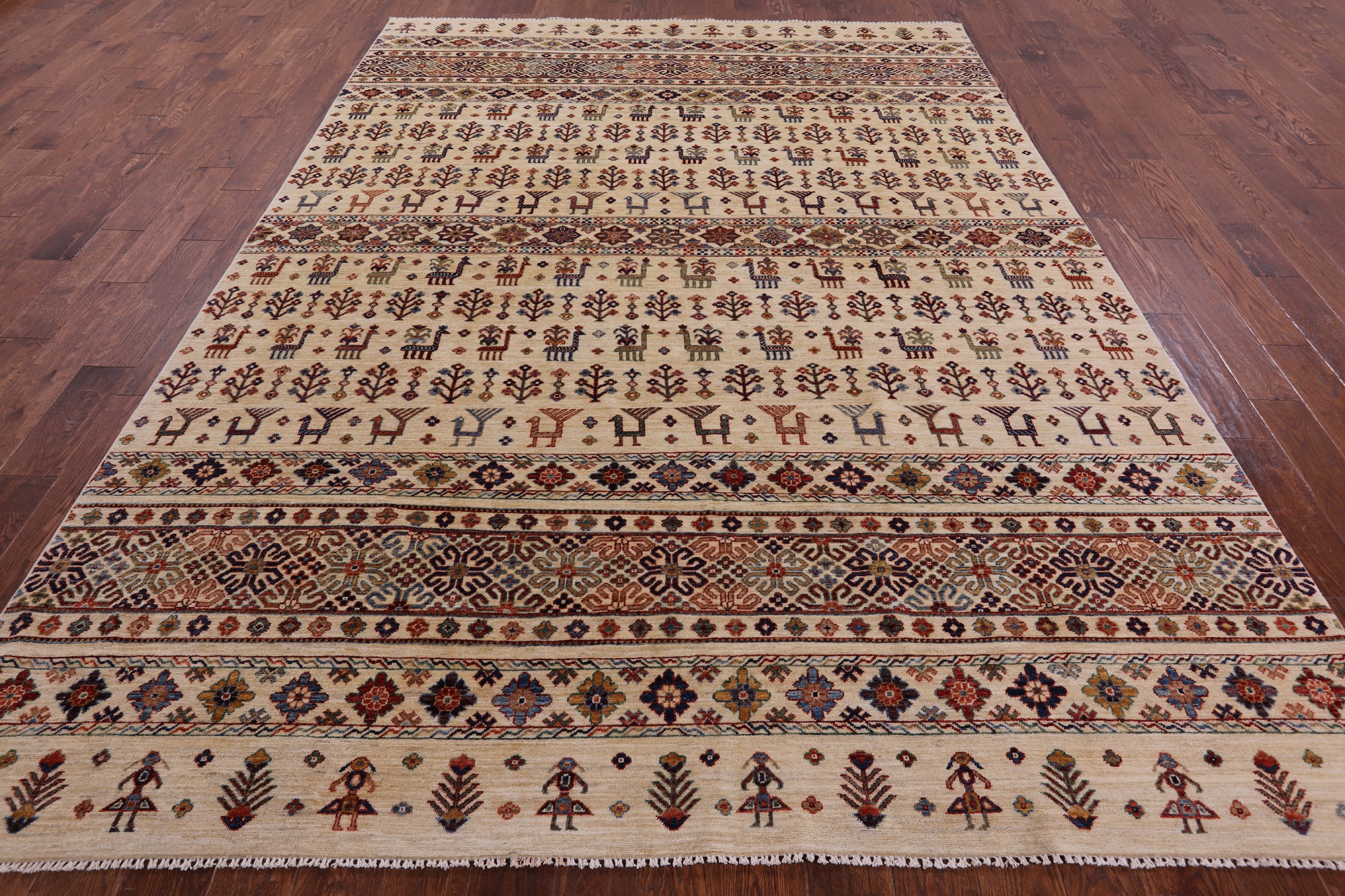 Ivory Tribal Persian Gabbeh Hand Knotted Wool Rug - 8' 1" X 11' 3" - Golden Nile
