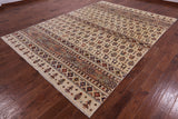 Ivory Tribal Persian Gabbeh Hand Knotted Wool Rug - 8' 1" X 11' 3" - Golden Nile