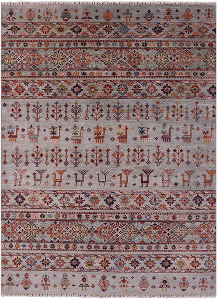 Tribal Persian Gabbeh Hand Knotted Wool Rug - 5' 0" X 6' 9" - Golden Nile