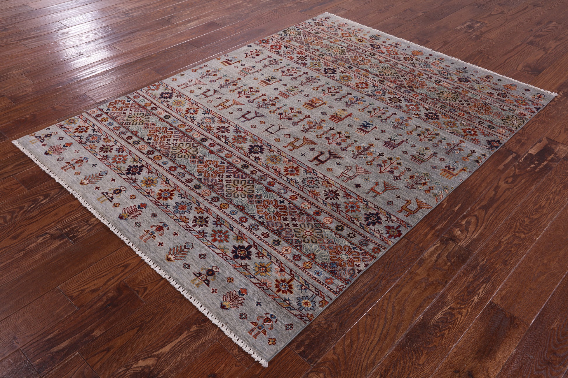 Tribal Persian Gabbeh Hand Knotted Wool Rug - 5' 0" X 6' 9" - Golden Nile
