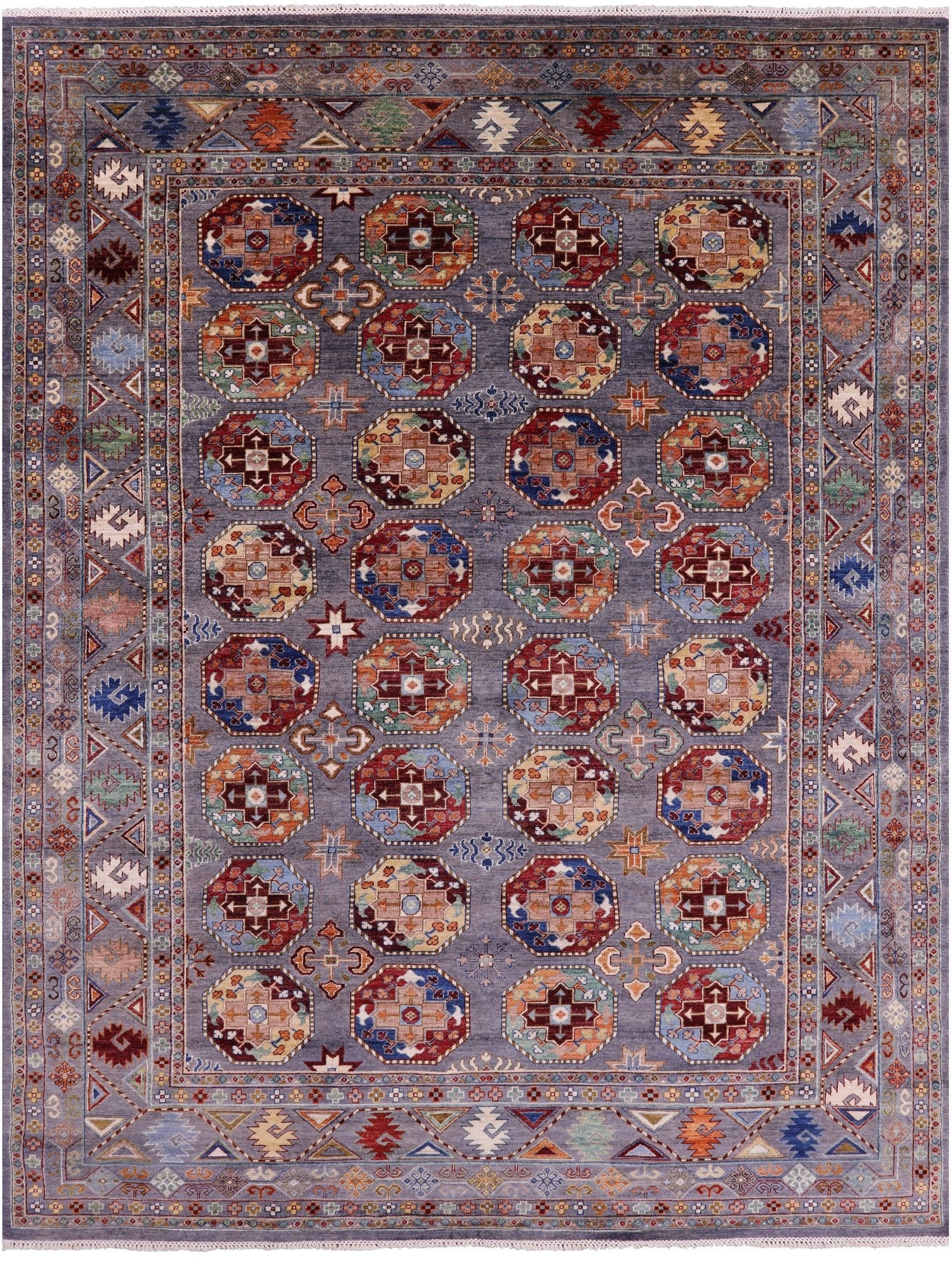 Grey Turkmen Ersari Hand Knotted Wool Rug - 8' 11" X 11' 9" - Golden Nile