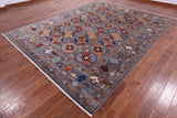 Grey Turkmen Ersari Hand Knotted Wool Rug - 8' 11" X 11' 9" - Golden Nile