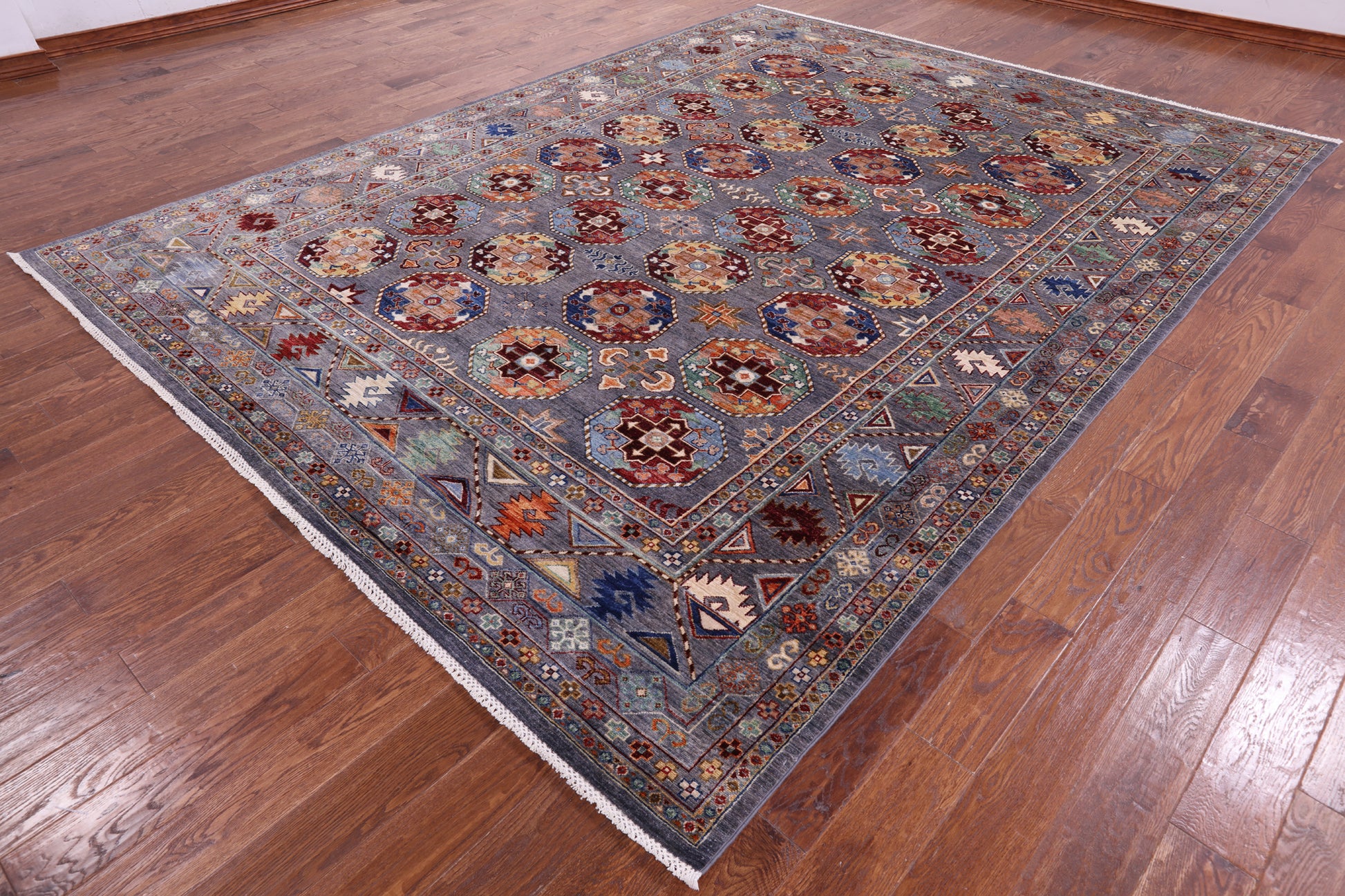 Grey Turkmen Ersari Hand Knotted Wool Rug - 8' 11" X 11' 9" - Golden Nile