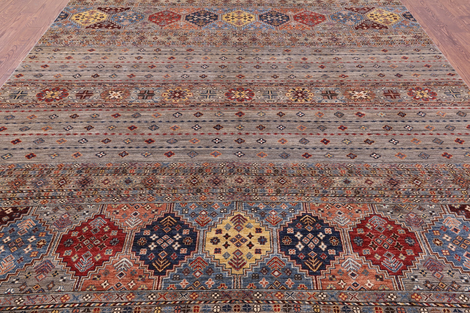 Khorjin Persian Gabbeh Hand Knotted Wool Rug - 8' 11" X 12' 3" - Golden Nile