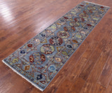Blue Turkmen Ersari Hand Knotted Wool Runner Rug - 2' 10" X 9' 10" - Golden Nile