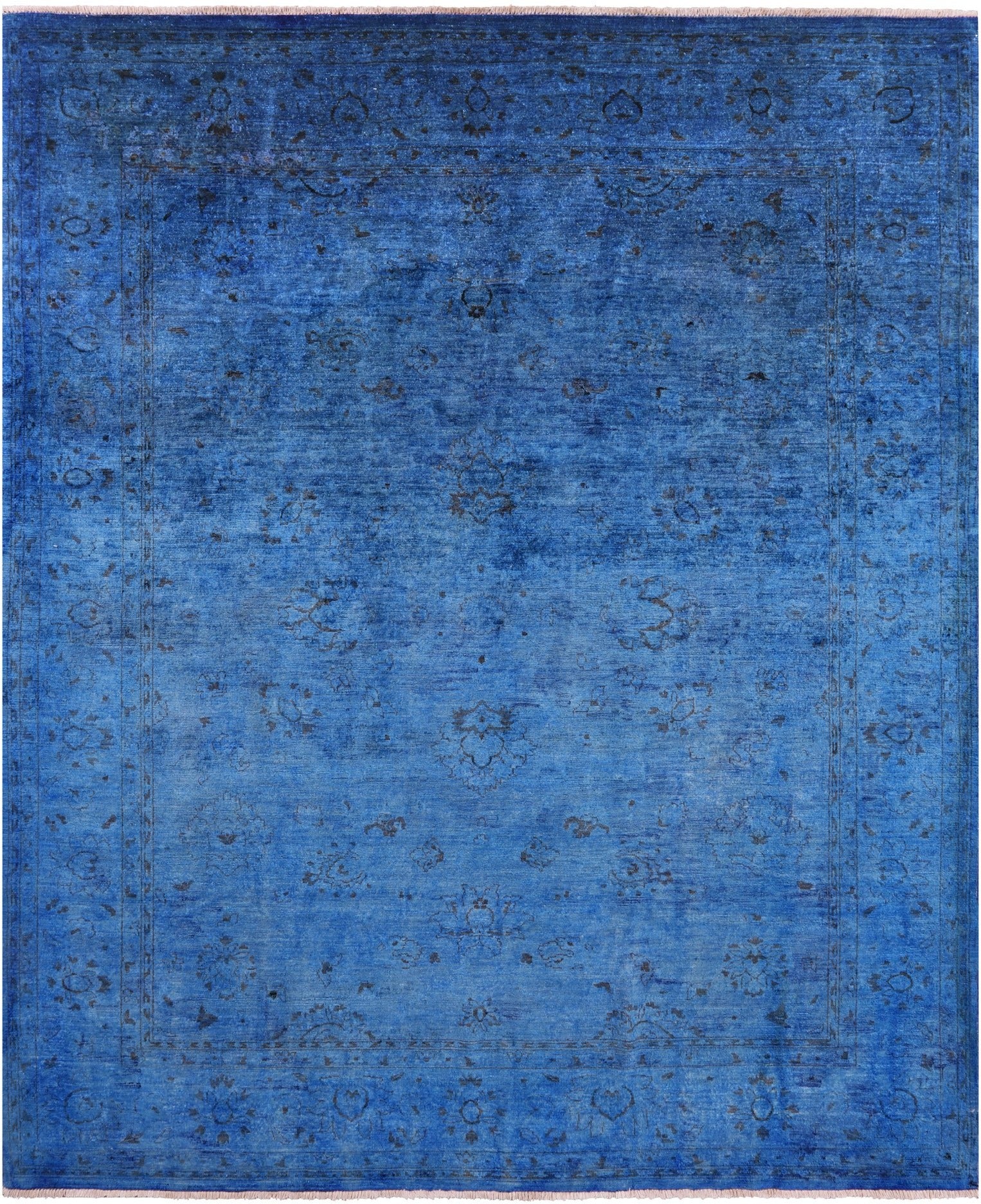 Blue Full Pile Overdyed Hand Knotted Wool Rug - 8' 1" X 9' 6" - Golden Nile
