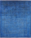 Blue Full Pile Overdyed Hand Knotted Wool Rug - 8' 1" X 9' 6" - Golden Nile