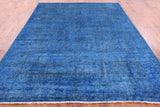 Blue Full Pile Overdyed Hand Knotted Wool Rug - 8' 1" X 9' 6" - Golden Nile