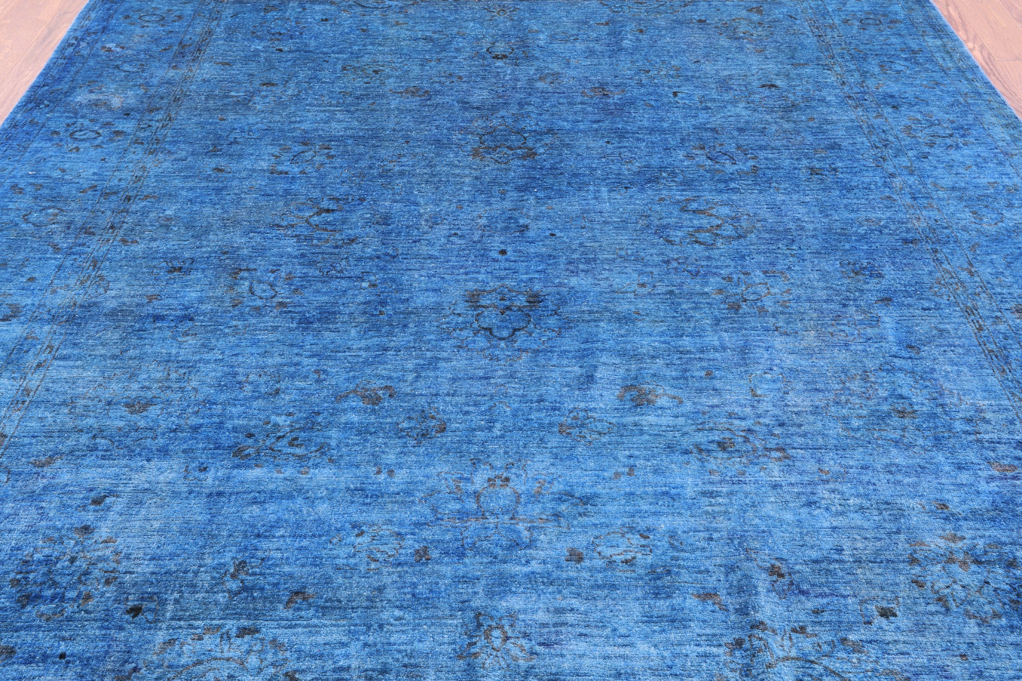 Blue Full Pile Overdyed Hand Knotted Wool Rug - 8' 1" X 9' 6" - Golden Nile
