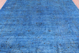 Blue Full Pile Overdyed Hand Knotted Wool Rug - 8' 1" X 9' 6" - Golden Nile