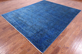 Blue Full Pile Overdyed Hand Knotted Wool Rug - 8' 1" X 9' 6" - Golden Nile