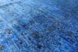 Blue Full Pile Overdyed Hand Knotted Wool Rug - 8' 1" X 9' 6" - Golden Nile