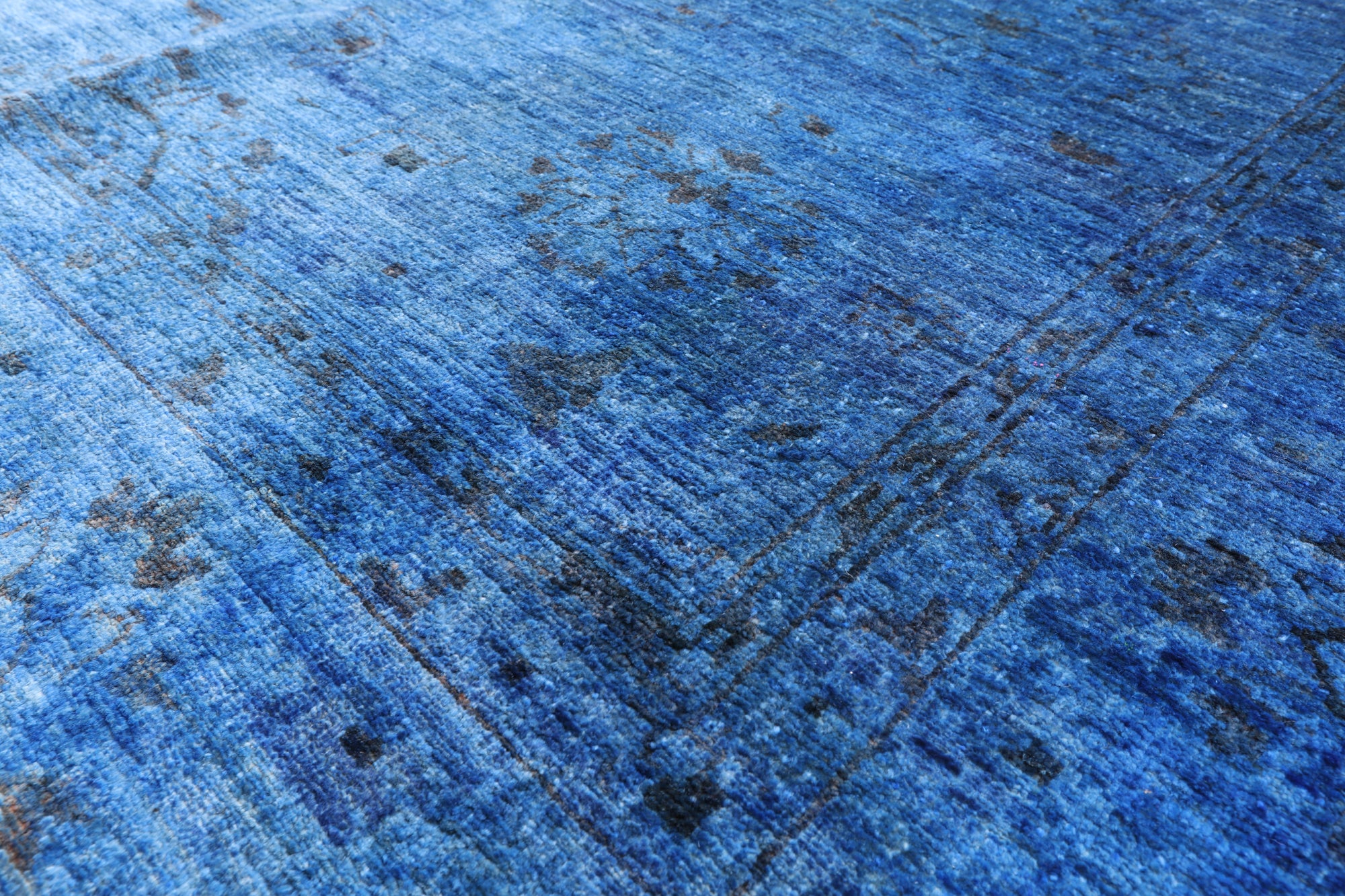 Blue Full Pile Overdyed Hand Knotted Wool Rug - 8' 1" X 9' 6" - Golden Nile