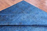 Blue Full Pile Overdyed Hand Knotted Wool Rug - 8' 1" X 9' 6" - Golden Nile