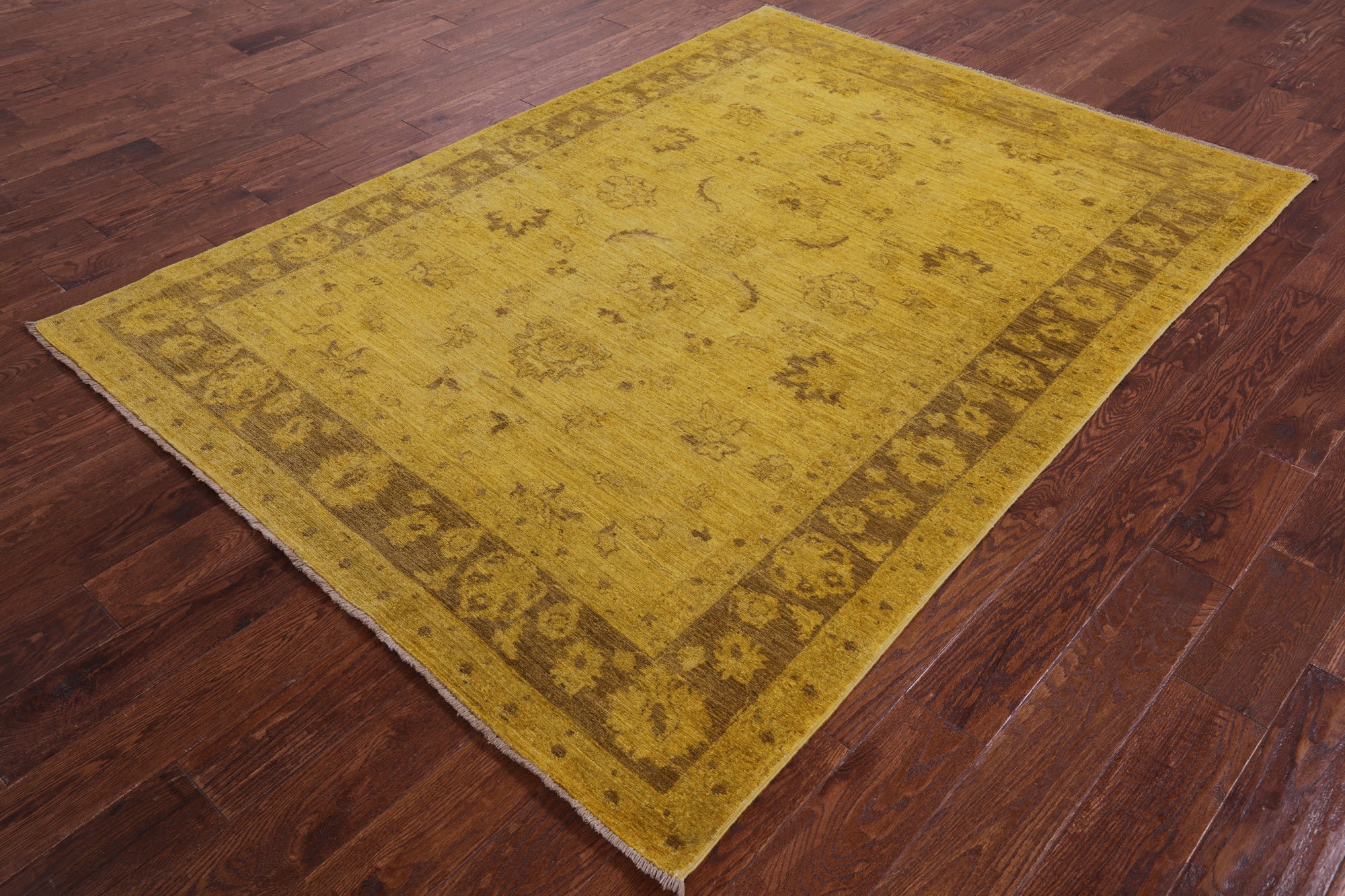 Gold Full Pile Overdyed Handmade Wool Rug - 5' 5" X 7' 4" - Golden Nile