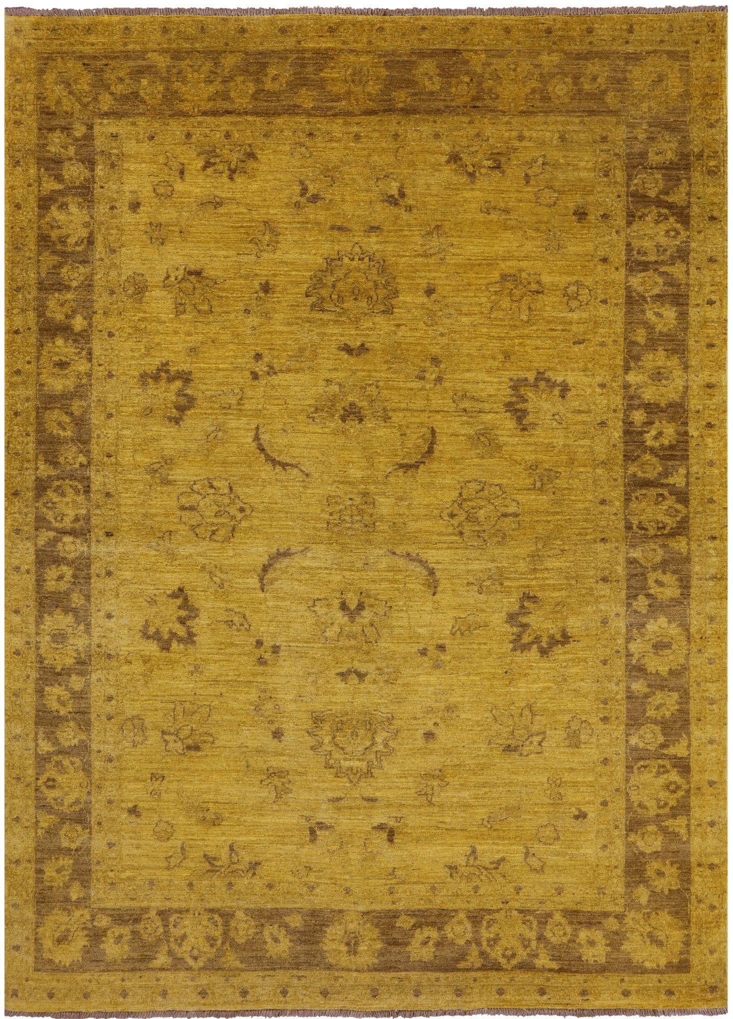 Gold Full Pile Overdyed Handmade Wool Rug - 5' 5" X 7' 4" - Golden Nile
