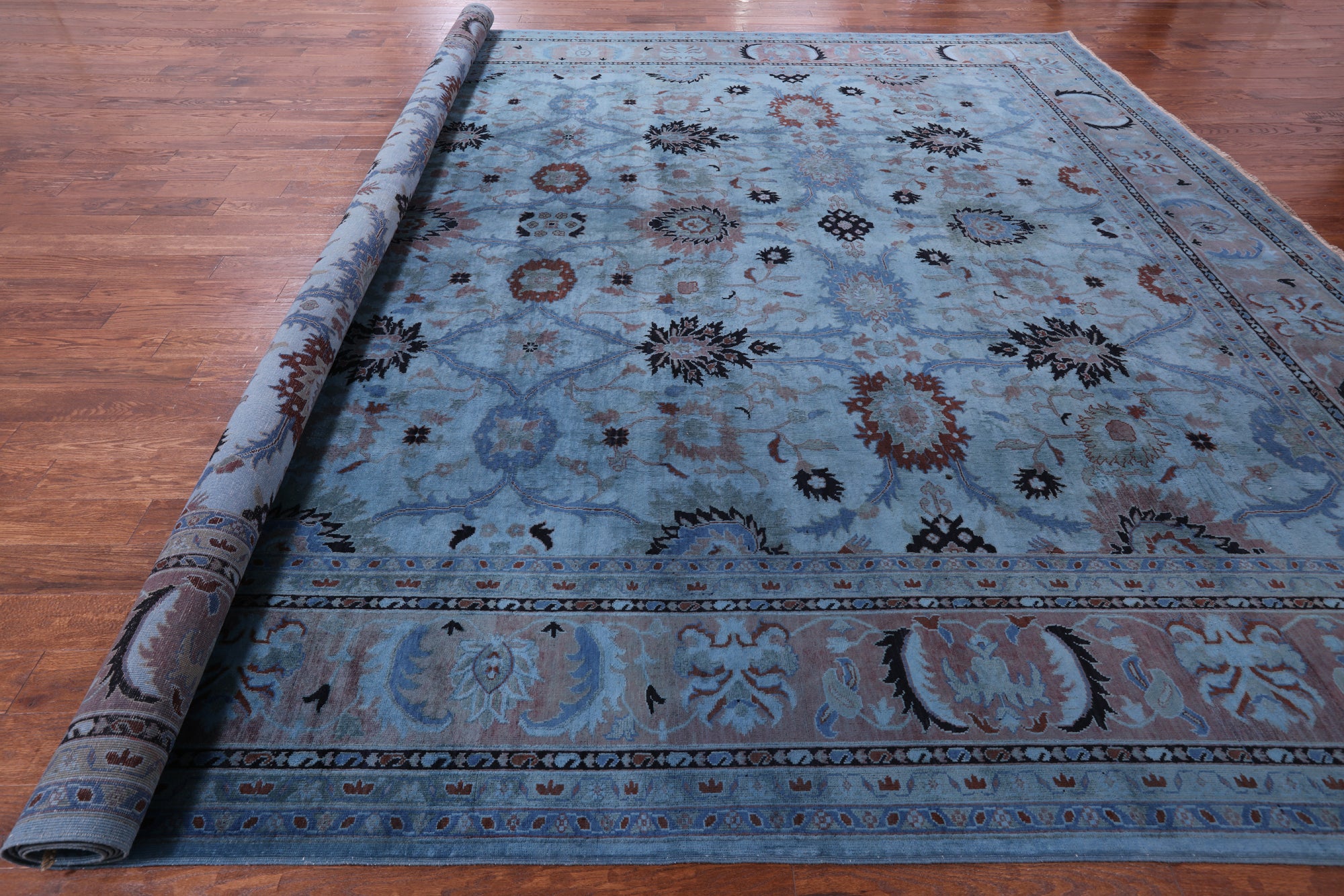 Blue Tabriz Low Pile Overdyed Hand Knotted Wool Rug - 13' 0" X 16' 3" - Golden Nile