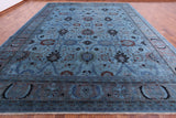 Blue Tabriz Low Pile Overdyed Hand Knotted Wool Rug - 13' 0" X 16' 3" - Golden Nile