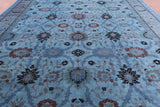 Blue Tabriz Low Pile Overdyed Hand Knotted Wool Rug - 13' 0" X 16' 3" - Golden Nile