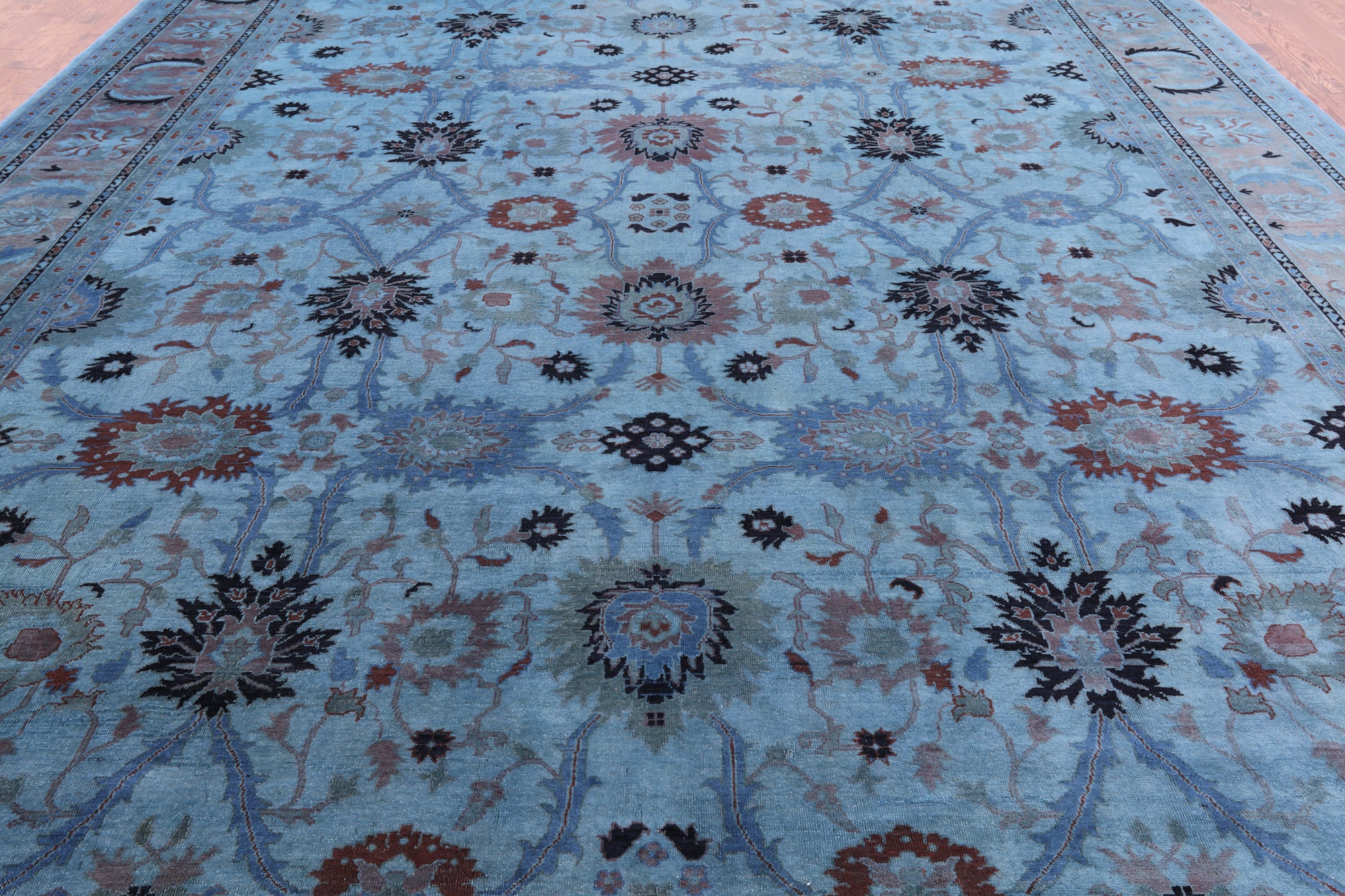 Blue Tabriz Low Pile Overdyed Hand Knotted Wool Rug - 13' 0" X 16' 3" - Golden Nile