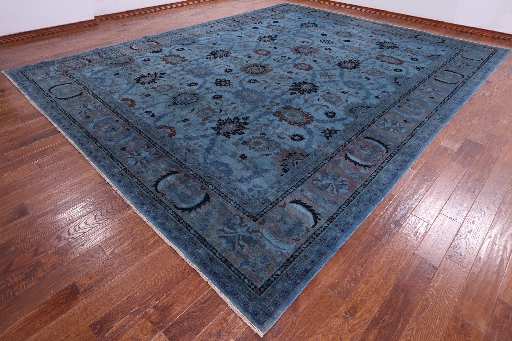 Blue Tabriz Low Pile Overdyed Hand Knotted Wool Rug - 13' 0" X 16' 3" - Golden Nile