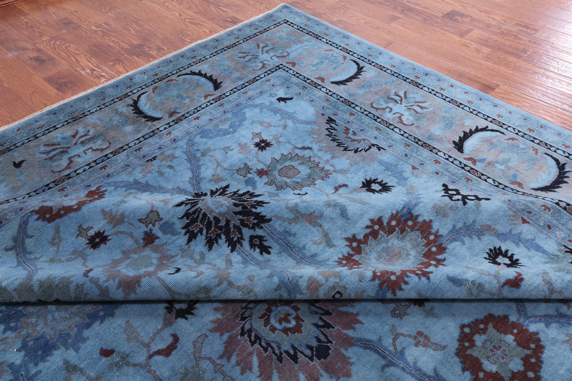 Blue Tabriz Low Pile Overdyed Hand Knotted Wool Rug - 13' 0" X 16' 3" - Golden Nile