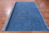 Blue Zero Pile Overdyed Hand Knotted Wool Rug - 8' 1" X 9' 6" - Golden Nile