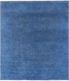 Blue Zero Pile Overdyed Hand Knotted Wool Rug - 8' 1" X 9' 6" - Golden Nile