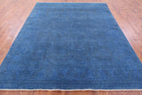 Blue Zero Pile Overdyed Hand Knotted Wool Rug - 8' 1" X 9' 6" - Golden Nile