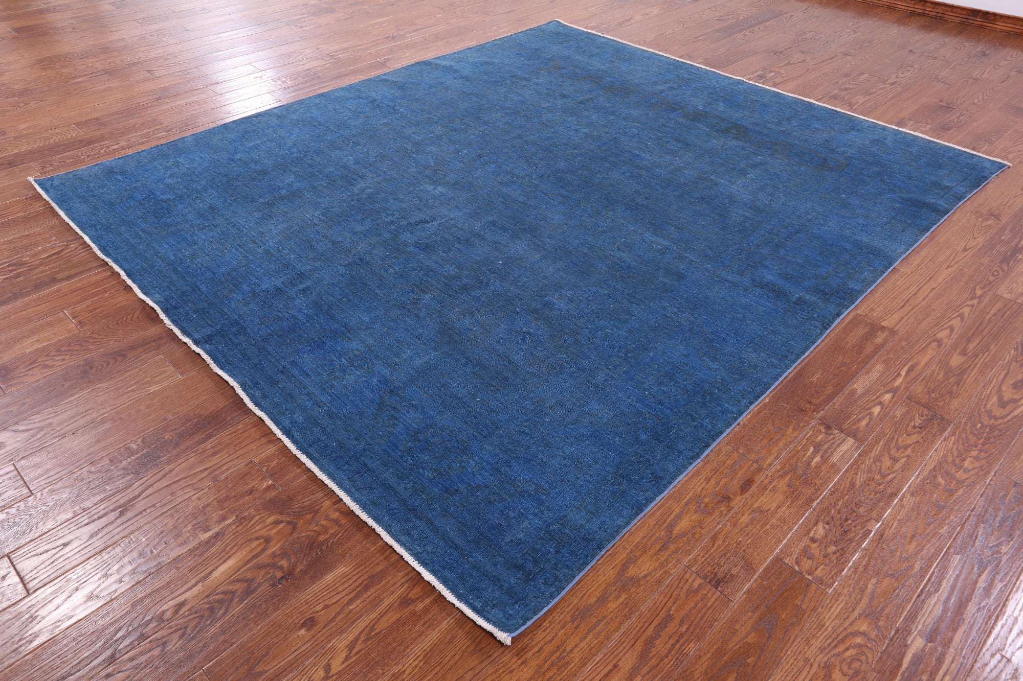 Blue Zero Pile Overdyed Hand Knotted Wool Rug - 8' 1" X 9' 6" - Golden Nile
