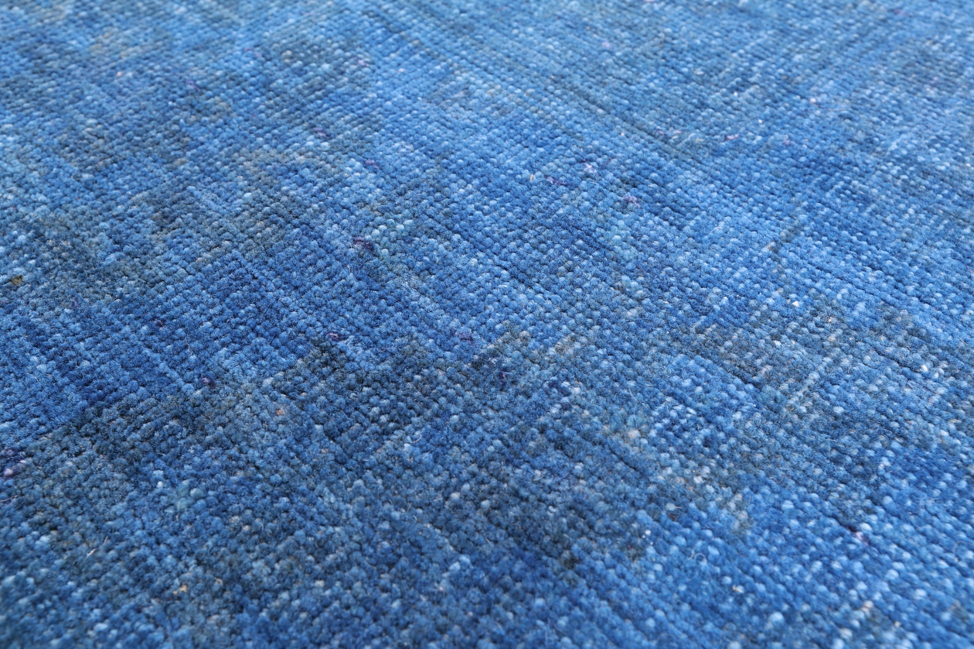 Blue Zero Pile Overdyed Hand Knotted Wool Rug - 8' 1" X 9' 6" - Golden Nile