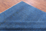 Blue Zero Pile Overdyed Hand Knotted Wool Rug - 8' 1" X 9' 6" - Golden Nile