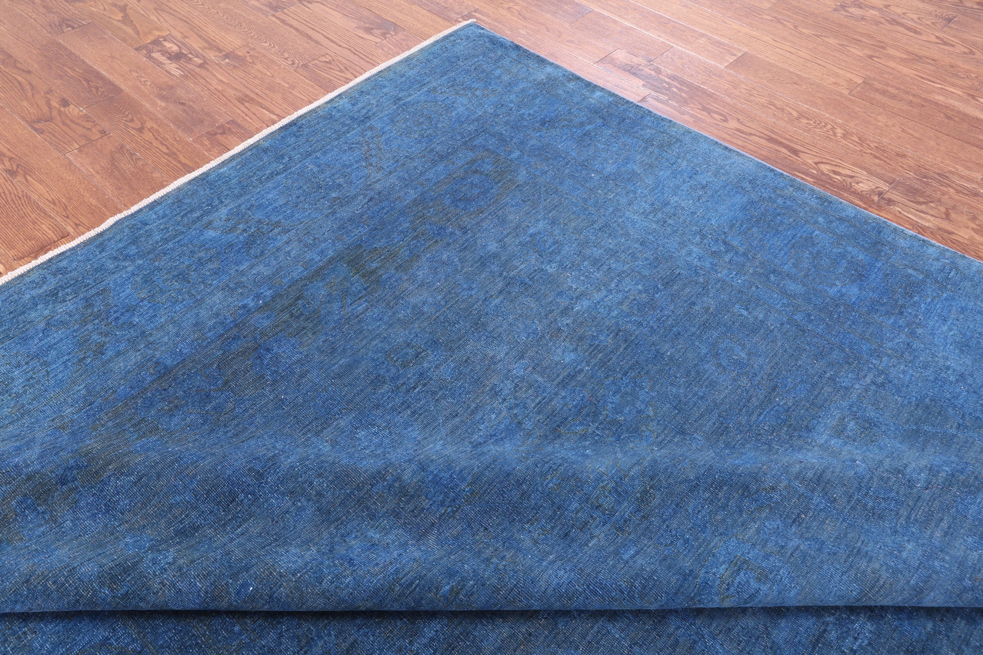 Blue Zero Pile Overdyed Hand Knotted Wool Rug - 8' 1" X 9' 6" - Golden Nile