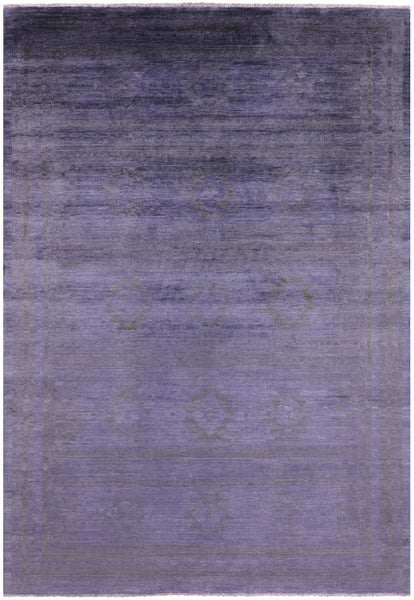 Grey Full Pile Overdyed Hand Knotted Wool Rug - 6' 8" X 9' 7" - Golden Nile