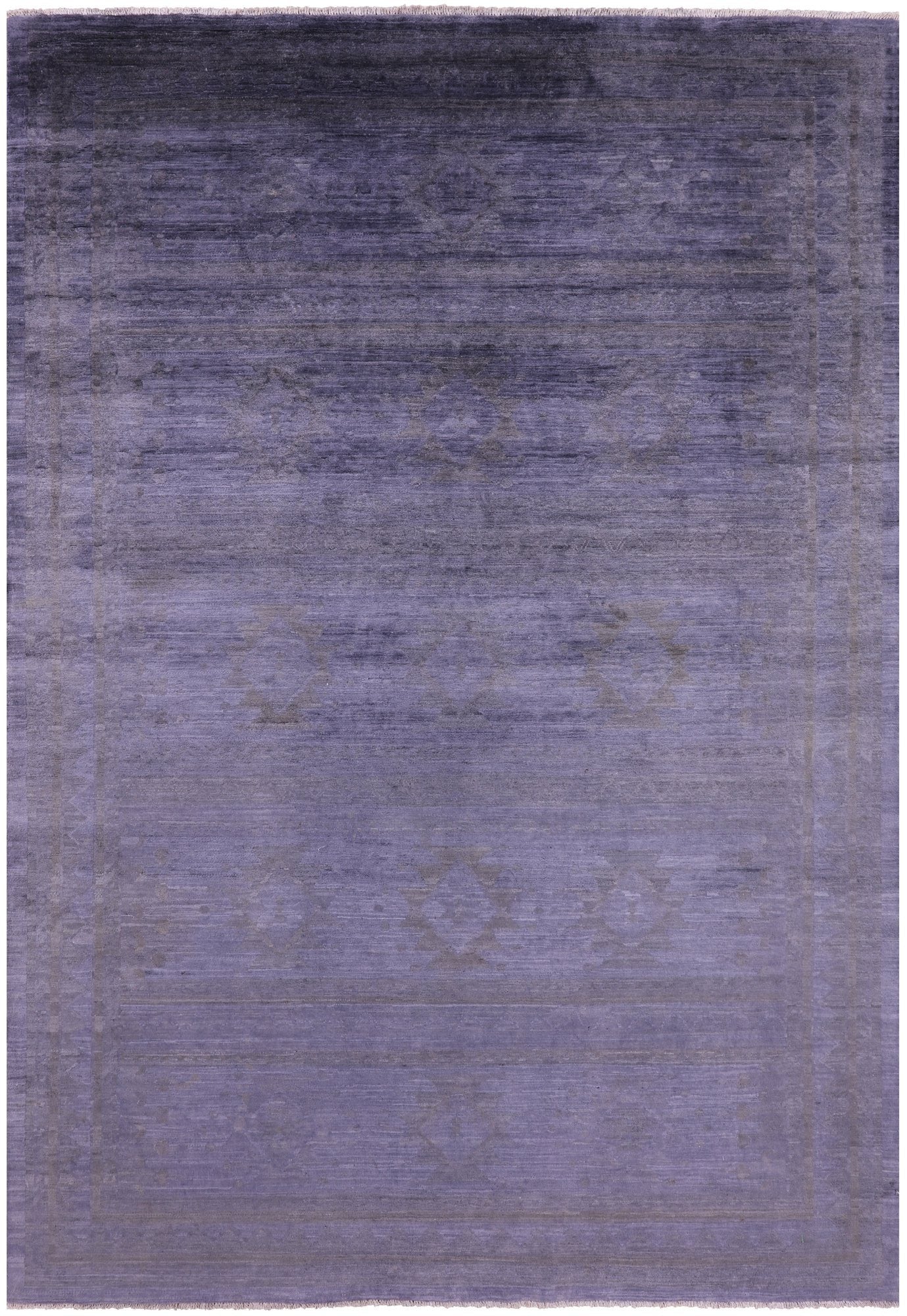 Grey Full Pile Overdyed Hand Knotted Wool Rug - 6' 8" X 9' 7" - Golden Nile