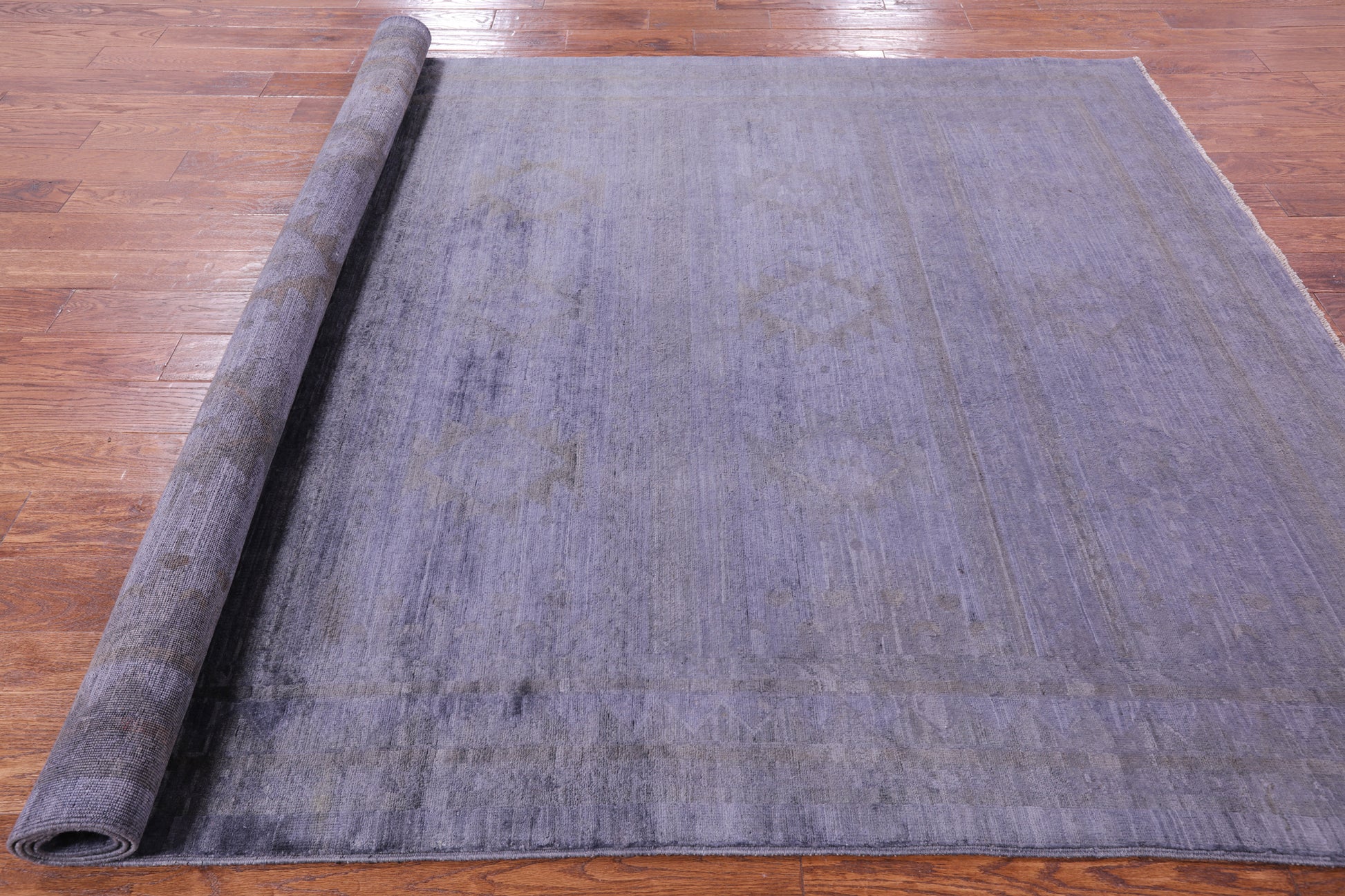 Grey Full Pile Overdyed Hand Knotted Wool Rug - 6' 8" X 9' 7" - Golden Nile