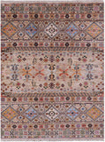 Khorjin Persian Gabbeh Hand Knotted Wool Rug - 5' 1" X 6' 8" - Golden Nile