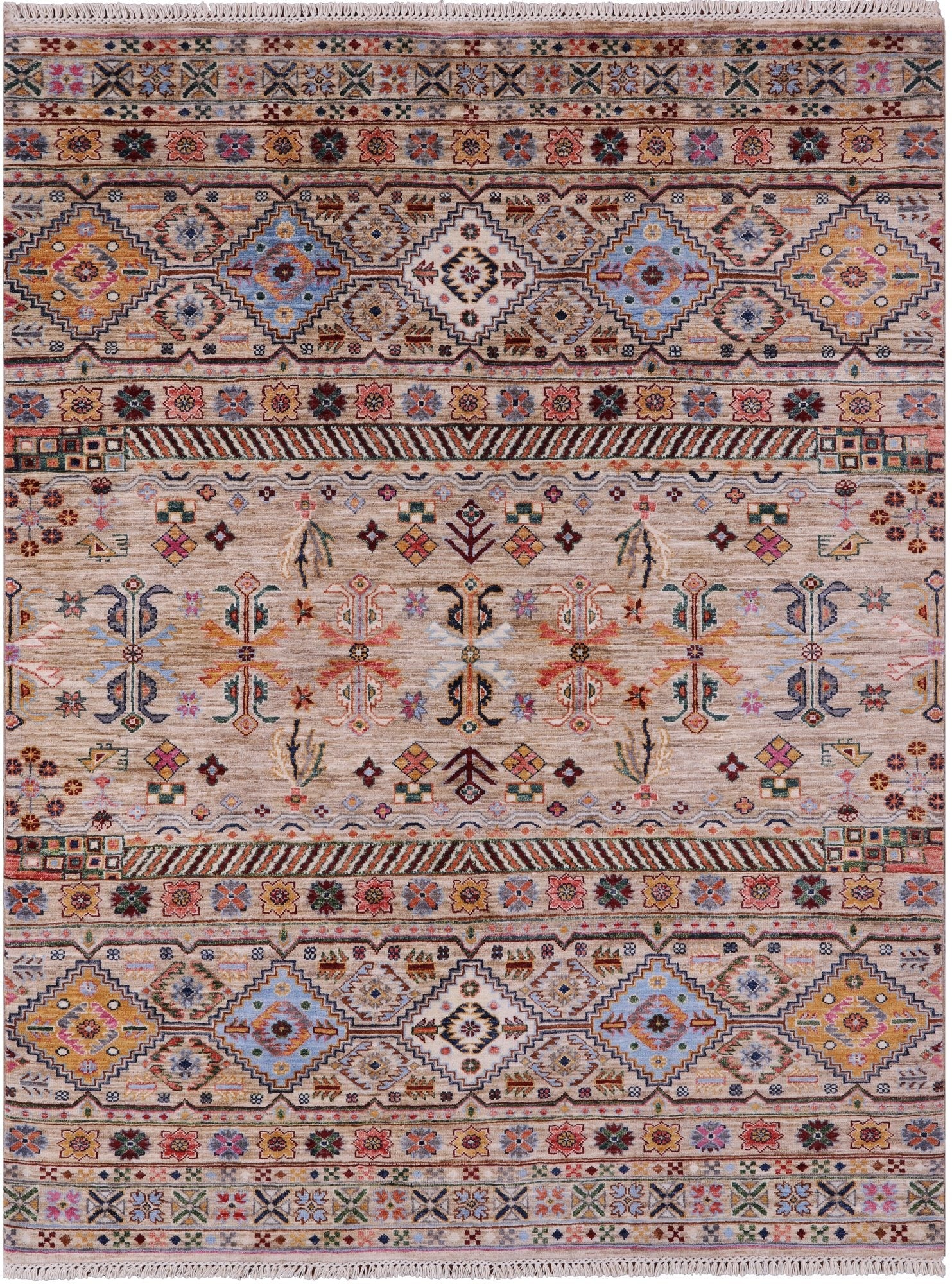 Khorjin Persian Gabbeh Hand Knotted Wool Rug - 5' 1" X 6' 8" - Golden Nile