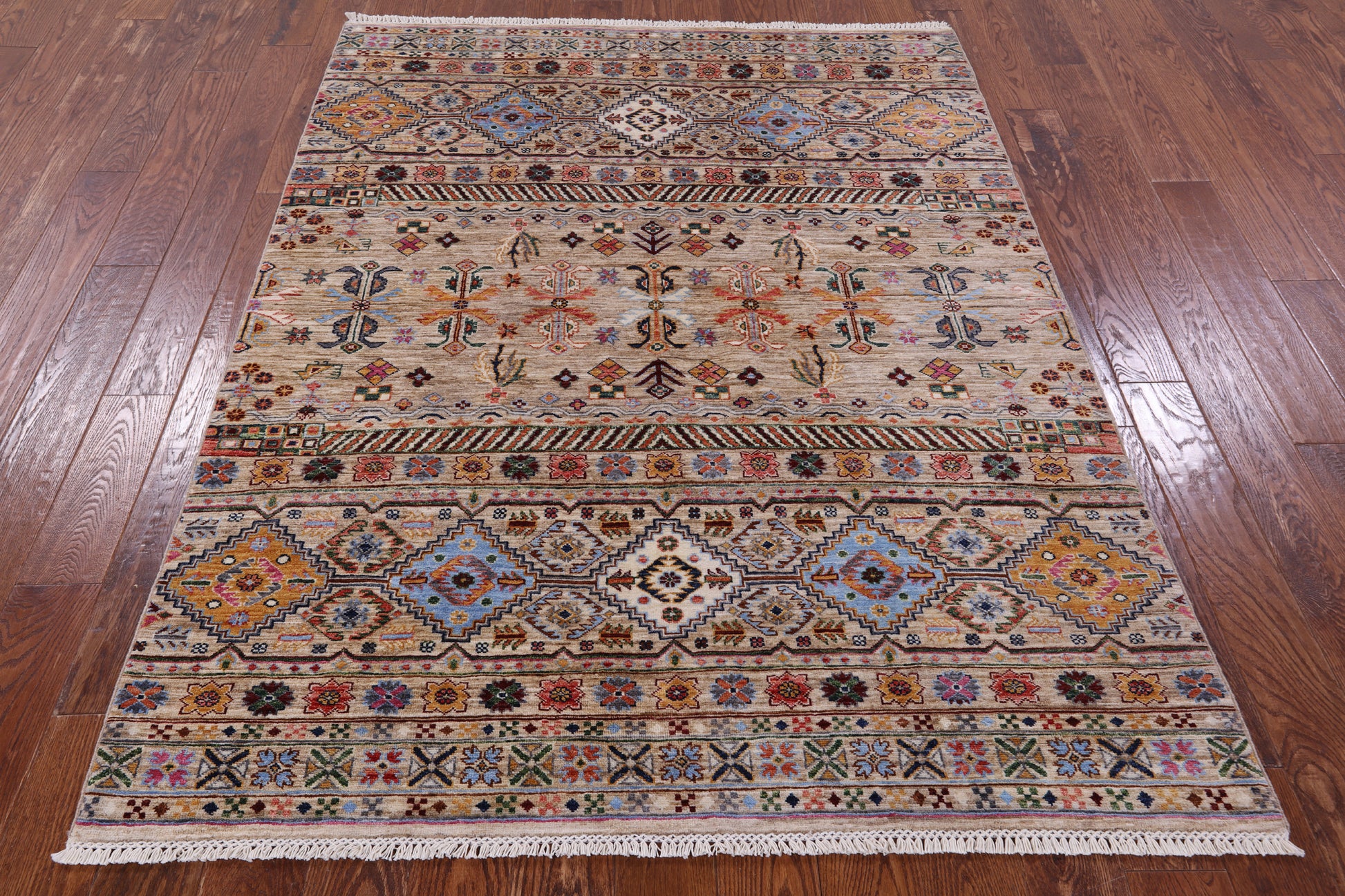 Khorjin Persian Gabbeh Hand Knotted Wool Rug - 5' 1" X 6' 8" - Golden Nile